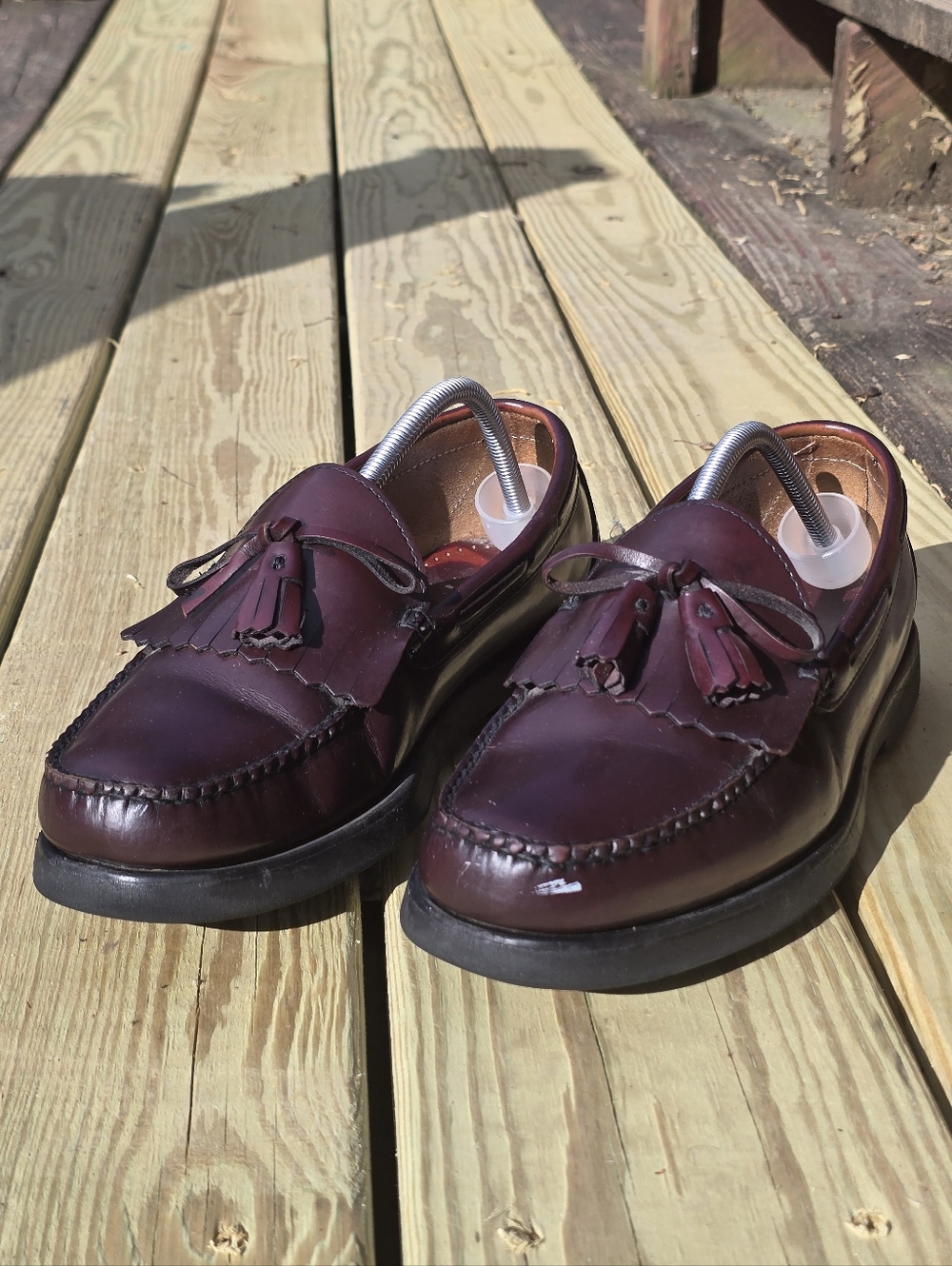 VTG LL BEAN Mens Burgundy Leather Penny Loafers Slip On Sz 11 Dress Shoes